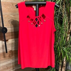Diana Belle red sleeveless knit tank top blouse with cage neck/button detail XL